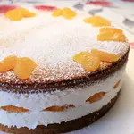 This recipe for cheesecake is called Käse-Sahne-Torte, a baked sponge cake and a no-bake whipped cream/quark or Greek yogurt filling. Add mandarin oranges for a traditional dessert.