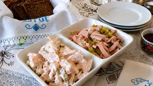 Wurstsalat ... a traditional meat salad from southern Germany. In the north, it's Fleischsalat. Both are wonderfully different and utterly delicious! Perfect party pairing.