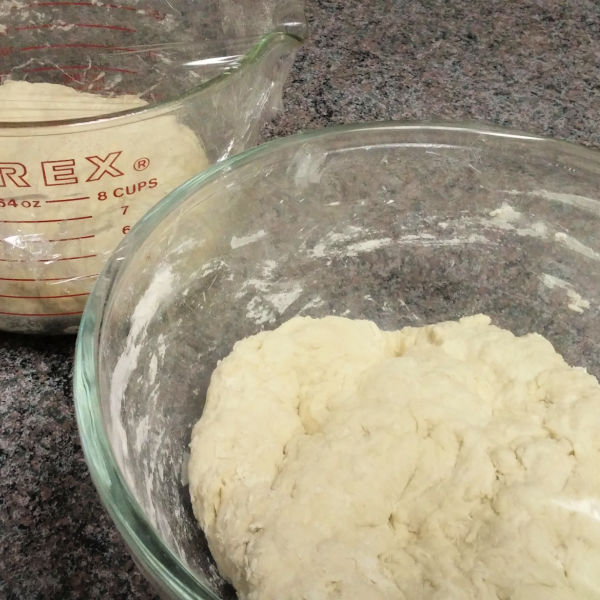 The artisan dough batter mixed up and ready to rise The artisan dough batter mixed up and ready to rise