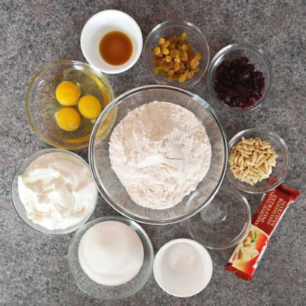 Assembling ingredients to make quark stollen German Quark Stollen: assemble your ingredients
#stollen #christmas #germanrecipes #justlikeoma
https://www.quick-german-recipes.com/stollen-recipe.html