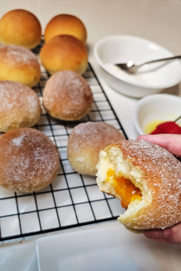 Tasting a small German donut