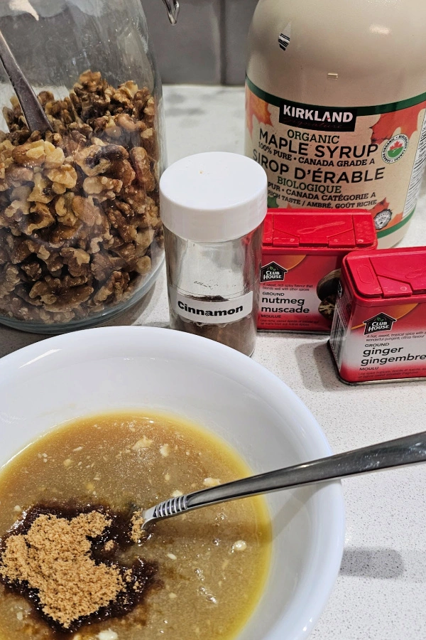 Making the filling for the baked apples Making the filling for the baked apples