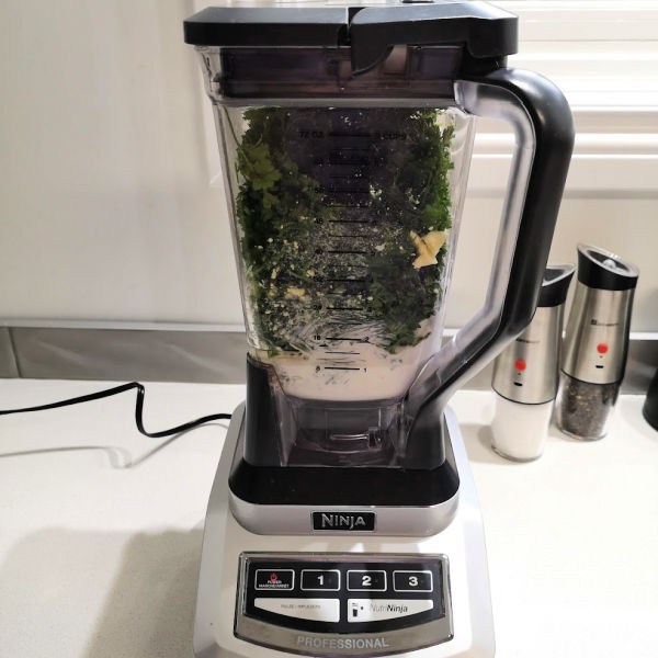 Add everything except the chopped egg whites to the blender