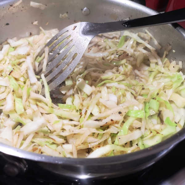 Start browning some of the cabbage for this lazy cabbage roll recipe. Start browning some of the cabbage for this lazy cabbage roll recipe.