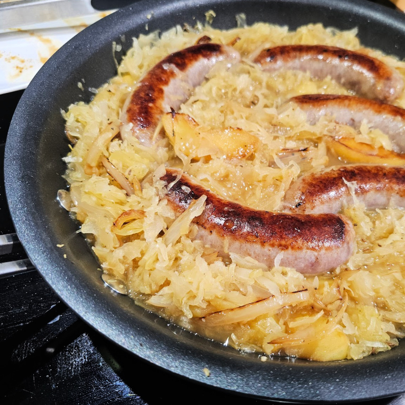 Add Bratwurst to the Sauerkraut mixture Add Bratwurst to the Sauerkraut mixture