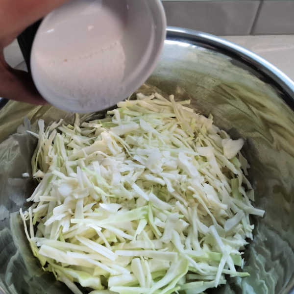 Add salt to shredded cabbage Add salt to shredded cabbage