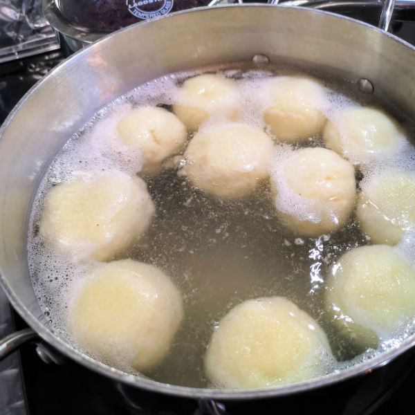 Potato Dumplings aka Kartoffelklöße or Kartoffelknödel are finished cooking