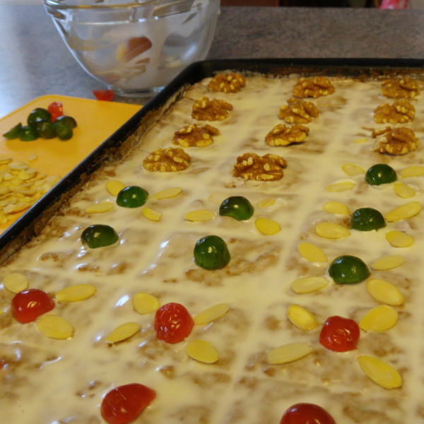 Decorated German Lebkuchen before cutting apart