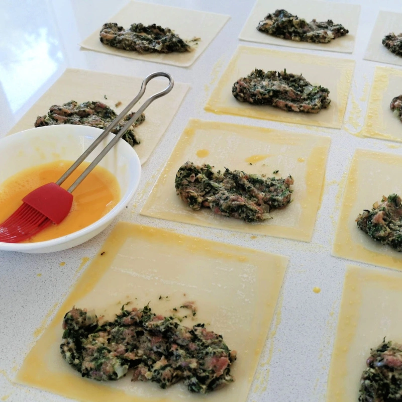 Maultaschen filling on wrappers Maultaschen filling on wrappers