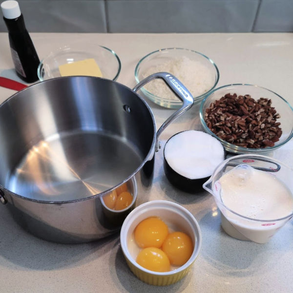 Ingredients for coconut pecan filling for German's chocolate cake