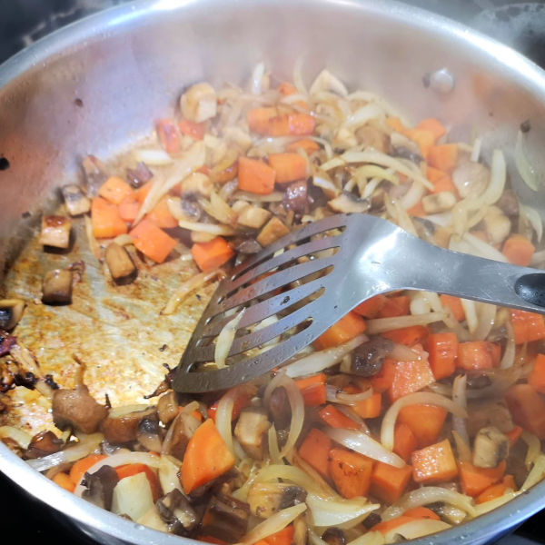 Lovely browned bits at the bottom of the pan Lovely browned bits at the bottom of the pan