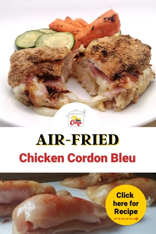 This air-fried chicken cordon bleu tastes just like Oma's Hähnchenroulade. The perfect head-turning dish to impress your guests and family too. Lecker schmecker!