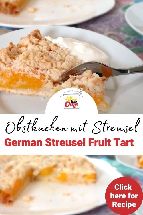 Here's a yummy way to enjoy a fruit tart. Covered with streusel and served with whipped cream