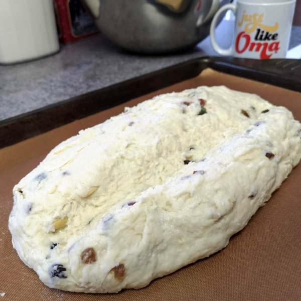 Form the Christmas Stollen on baking sheet Form the Christmas Stollen on baking sheet