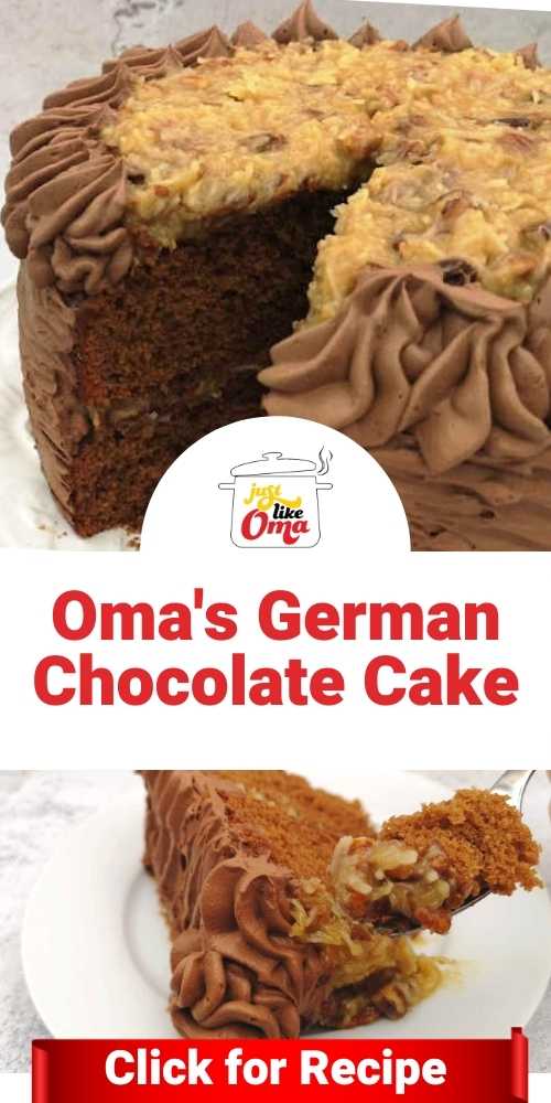 An easy German chocolate cake with yummy pecan & coconut frosting AND an amazing chocolate cream mousse surrounding it. But is it really German? Well, sort of!