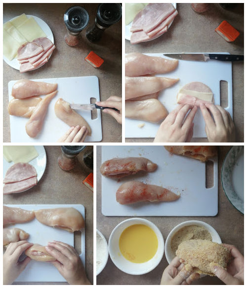 Quickly and efficiently saving time by cutting pockets in the chicken to stuff it. This technique works wunderbar!