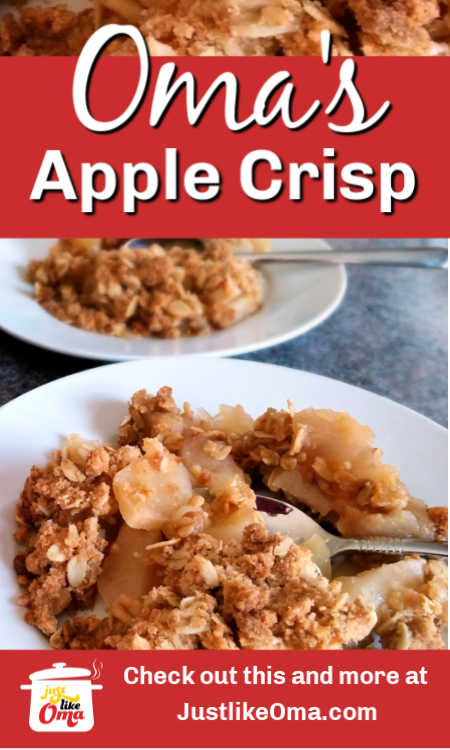 Oma's BEST Apple Crisp -- German style! A wonderful easy dessert recipe that EVERYONE loves.