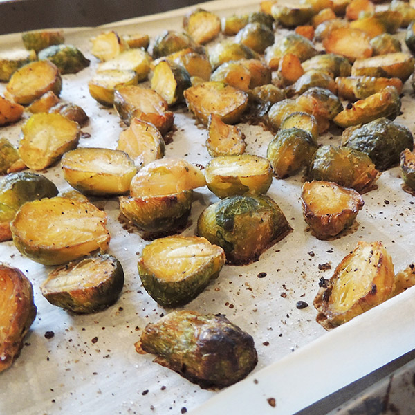 Roasted Brussels Sprouts with Balsamic Vinegar & Maple Syrup.