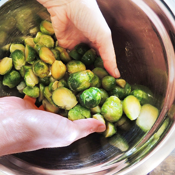 Roasted Brussels Sprouts with Balsamic Vinegar & Maple Syrup.