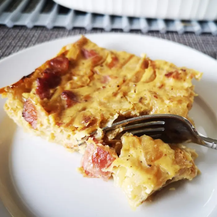 German caramelized onion tart slice German caramelized onion tart slice