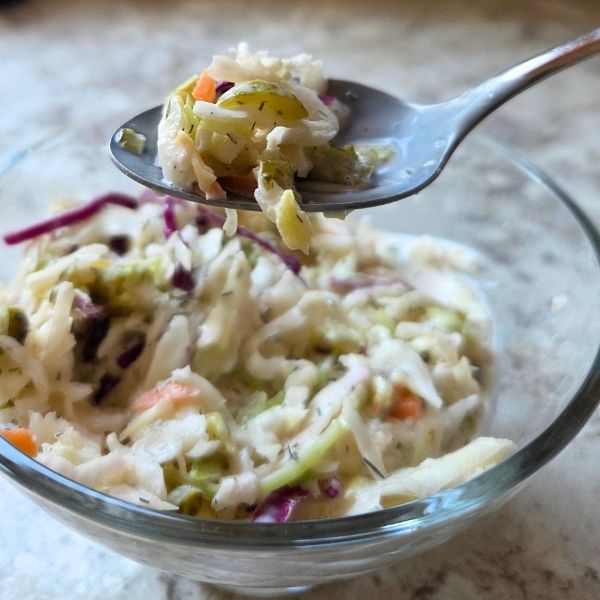Coleslaw in glass dish