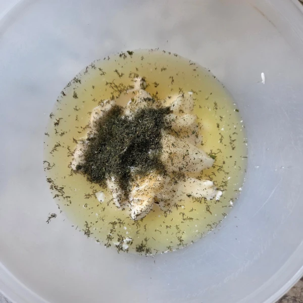 Mixing ingredients to make coleslaw dressing