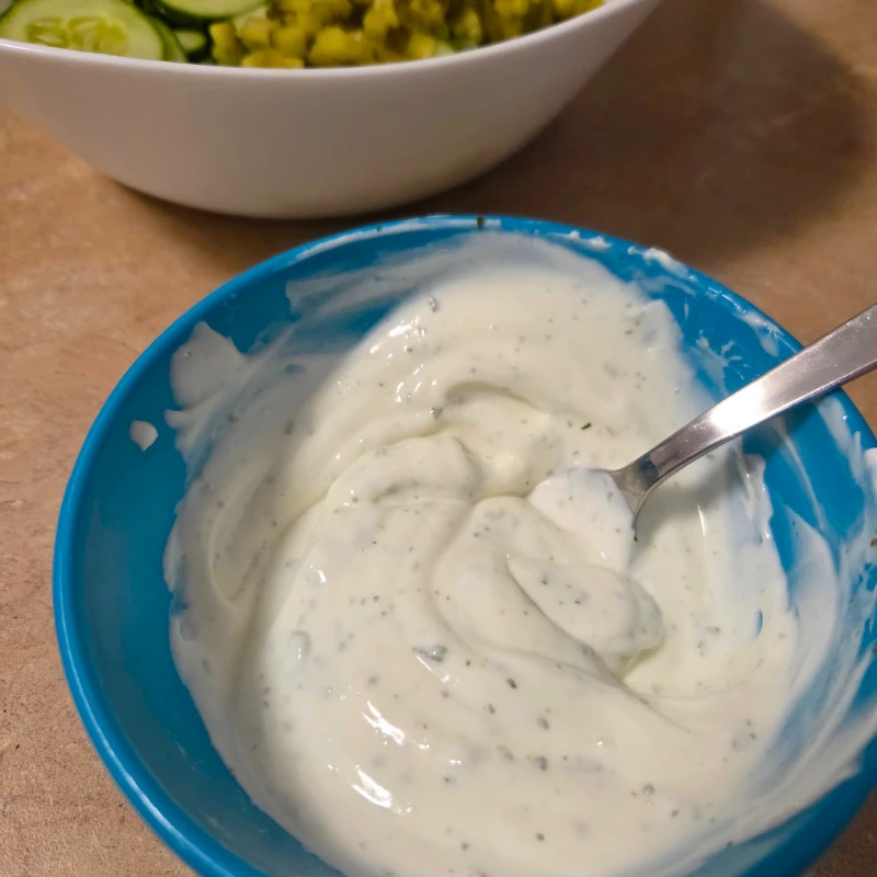 Making Cucumber Dill Salad Dressing 
