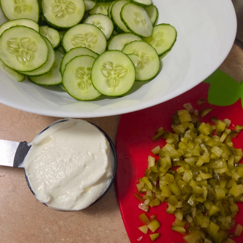 Ingredients prepped for cucumber salad