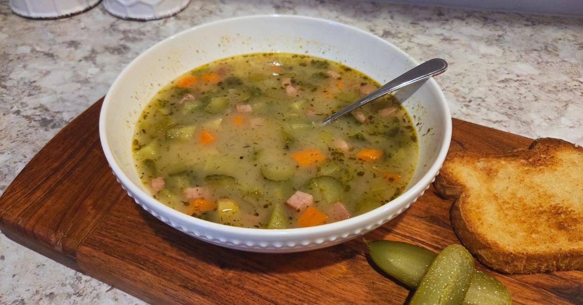 Enjoy this flavorful dill pickle soup