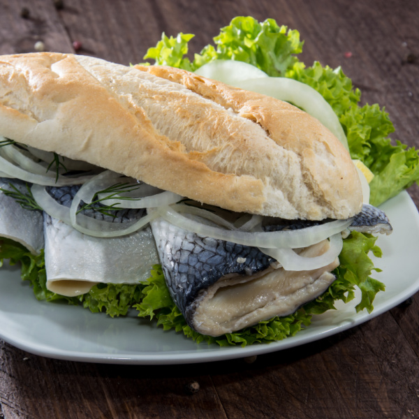 rollmops served on a bun