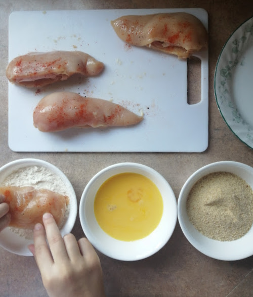 Making an assembly line to make the breading process quick and simple!