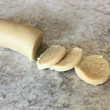 Sliced homemade German marzipan ready to eat or use in recipes