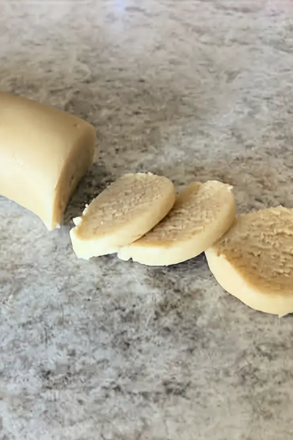 Sliced homemade German marzipan ready to eat or use in recipes