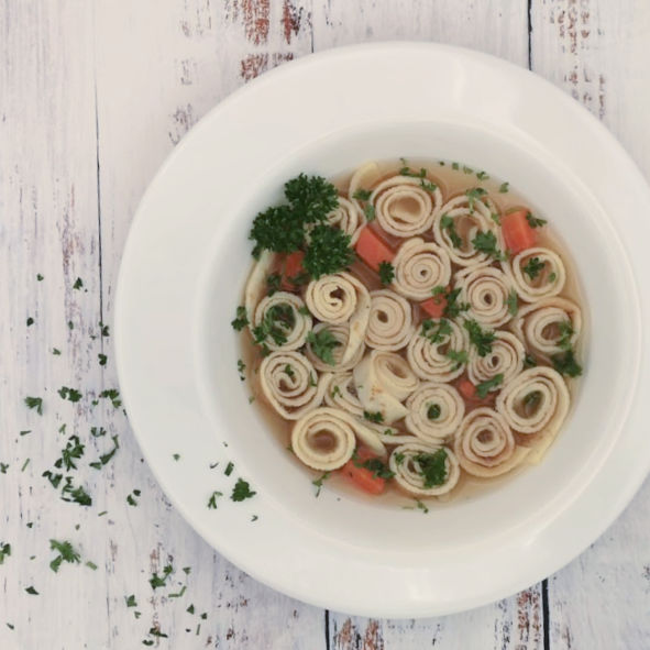 This German pancake soup recipe, Flädlesuppe, is such wonderful memory that many Germans recall from their childhood. A hearty broth poured over rolled crepe-like pancakes. Heavenly! This German pancake soup recipe, Flädlesuppe, is such wonderful memory that many Germans recall from their childhood. A hearty broth poured over rolled crepe-like pancakes. Heavenly!