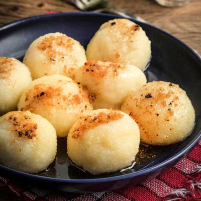 Instant Mashed Potato Dumplings with buttered bread crumbs