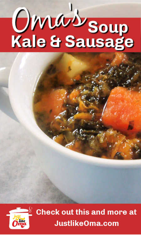 This German kale and sausage soup, Grünkohl und Wurstsuppe, is perfect for when you're wanting down-home goodness. It's the kind Oma made for any meat-and-potato lover!
