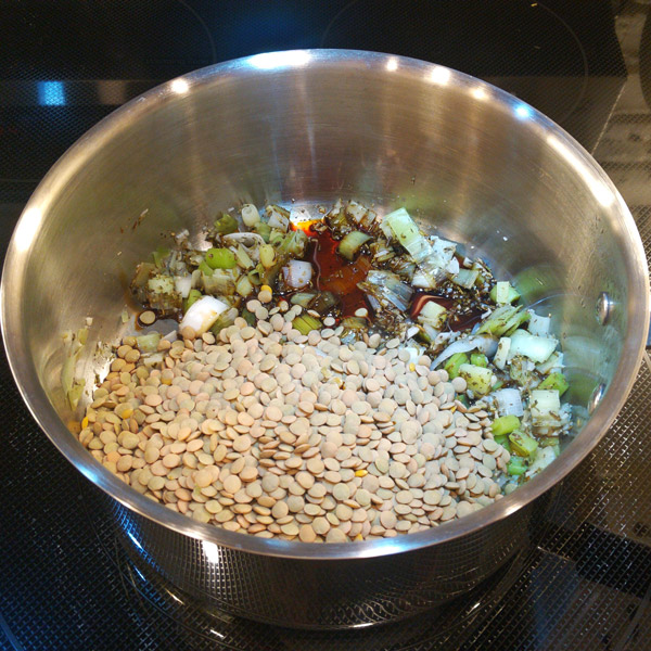 Add lentils and tamari to pot