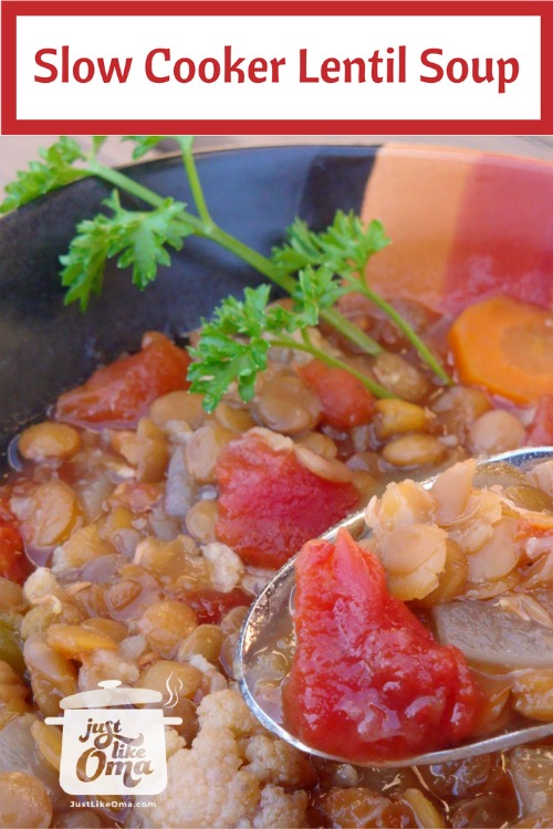 German Slow Cooker Lentil Soup Recipe Oma's Linsensuppe Rezept.