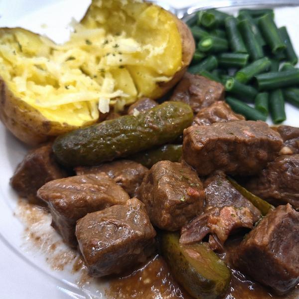 Lydia's version of Oma's Flatladen - served with a baked potato and traditional green beans