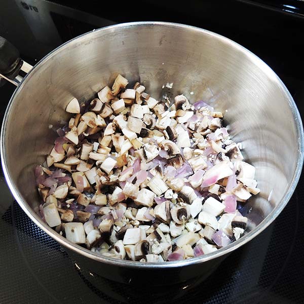 Add the mushrooms and cook. It smells so good in here!