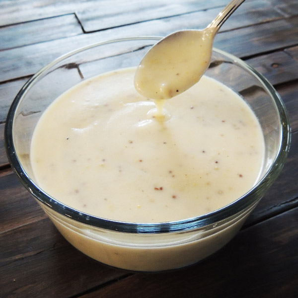 Make this dairy-free version of Oma Gerhild's German mustard sauce recipe by subbing in vegan butter and soy or almond milk. So good!