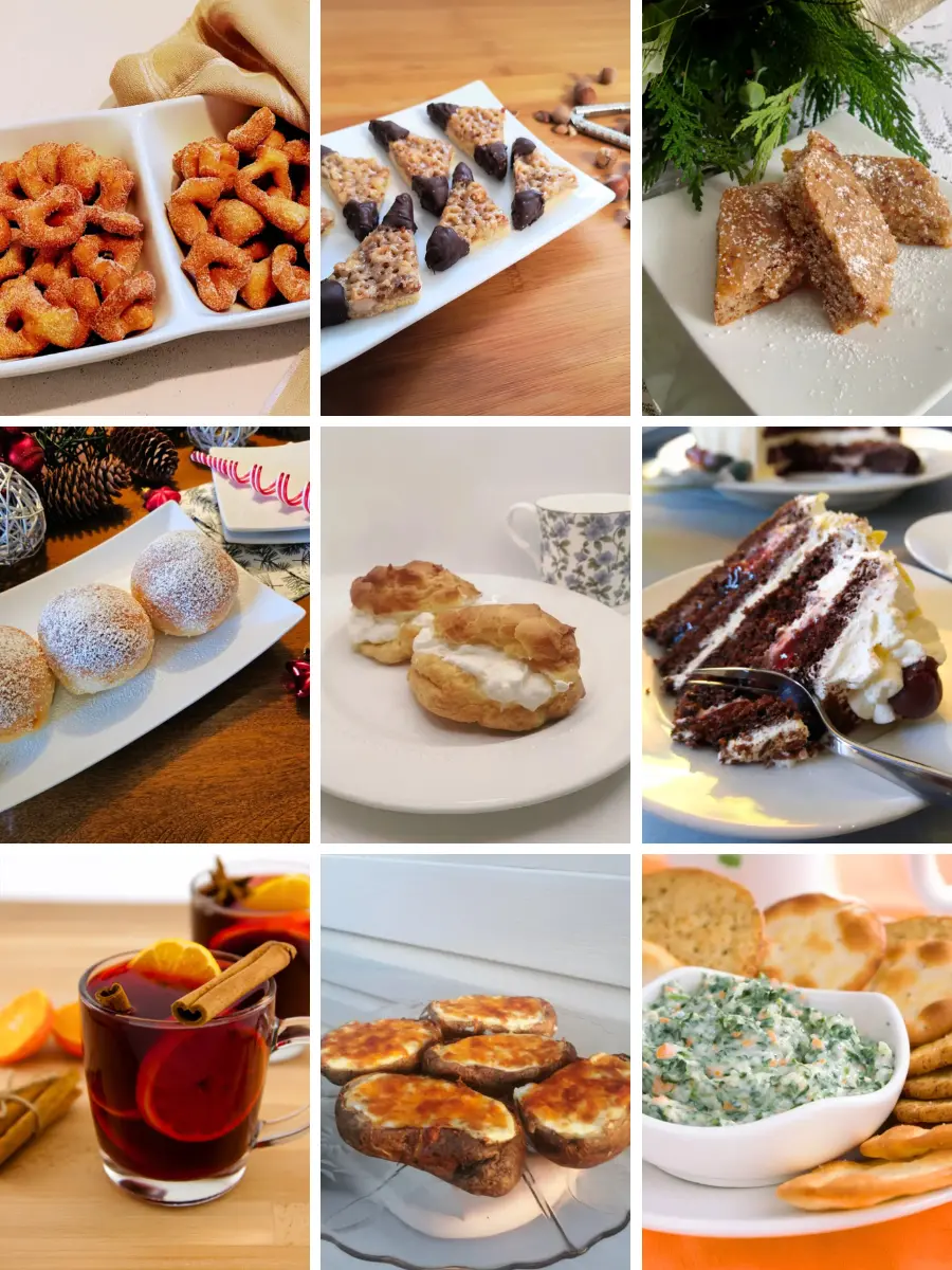 Collage of festive New Year's Eve foods
