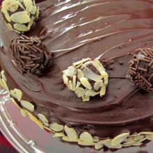 Chocolate Torte aka Schokotorte, decorated with chocolate icing and nuts