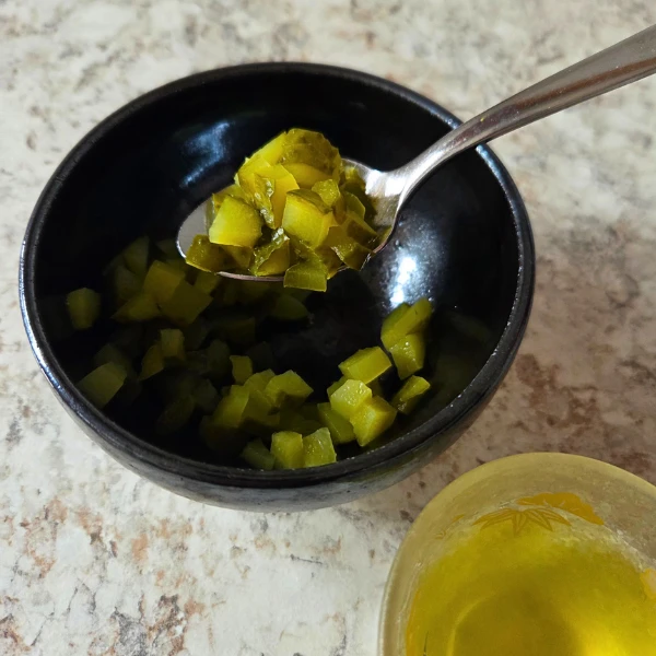 Pickles prepped for deviled egg filling