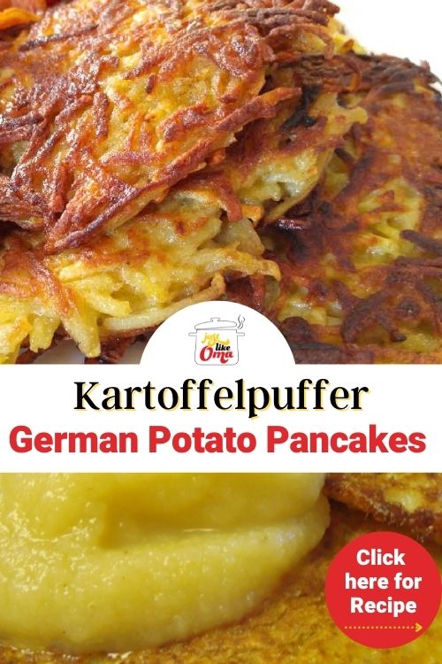 Oma's easy German potato pancake recipe is just that. Super quick and easy Kartoffelpuffer. Blend that traditional and authentic taste with a method that only takes minutes.
