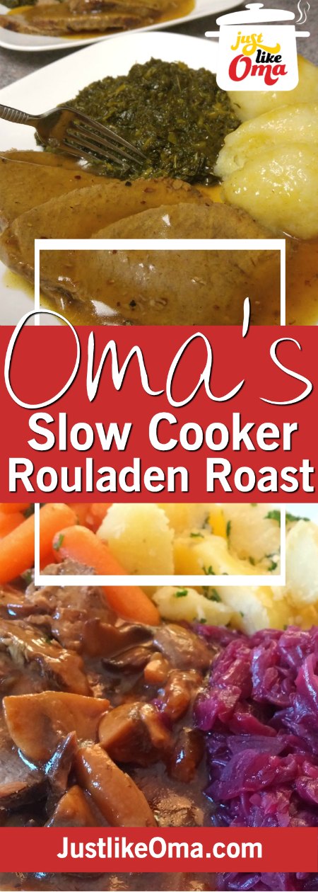 Make this slow cooker roast beef and be amazed how much this tastes like rouladen WITHOUT the work. Same wonderful gravy, tender meat, and perfect for family and guests.
