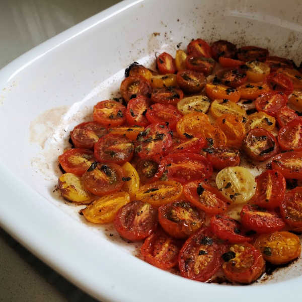These roasted cherry tomatoes are ready to serve. Absolutely YUMMY! These roasted cherry tomatoes are ready to serve. Absolutely YUMMY!
