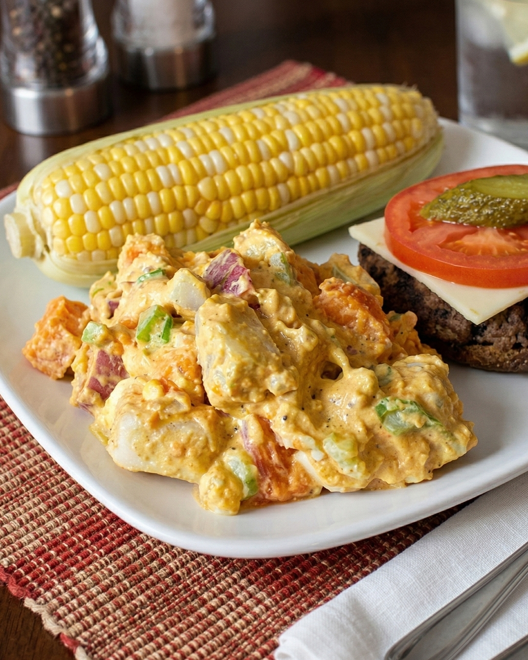 sweet potato salad served deliciously with a summer meal