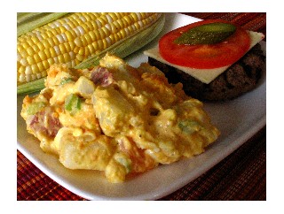 German Hamburgers served with Sweet Potato Salad