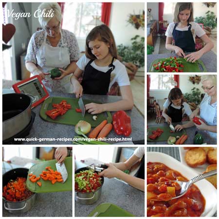Making this delicious vegan chili with my granddaughter Lydia for a family dinner!